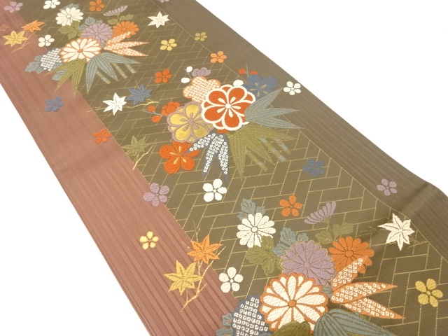 JAPANESE KIMONO / ANTIQUE FUKURO OBI / SILK / WOVEN BAMBOO GRASS